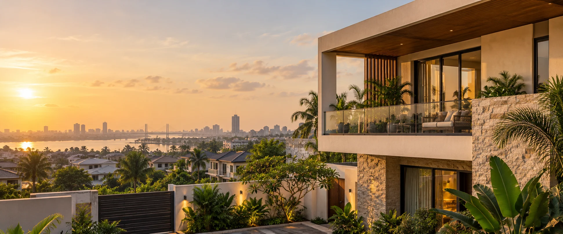 Contemporary home in Lagos at sunset