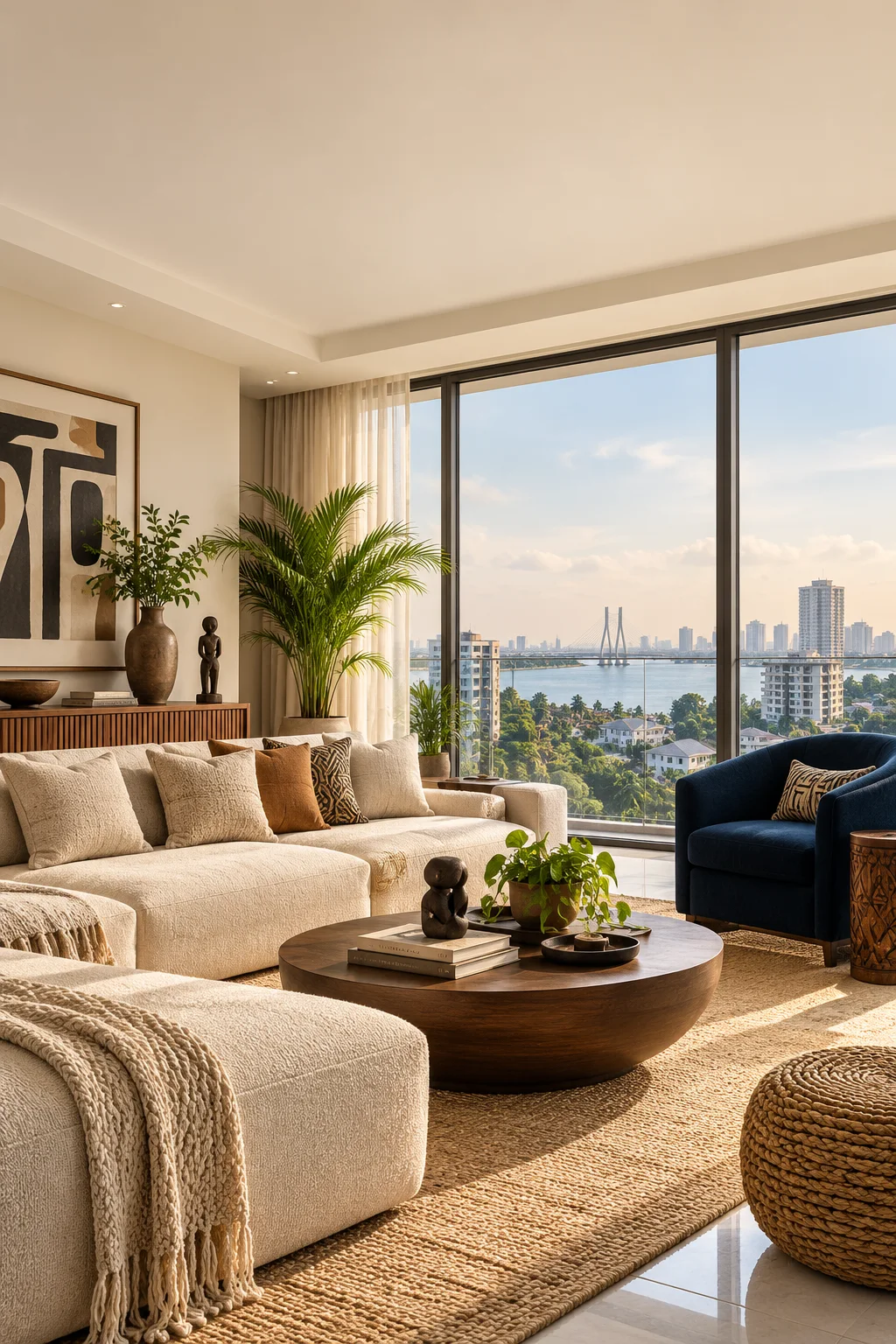 Bright contemporary living room overlooking Lagos